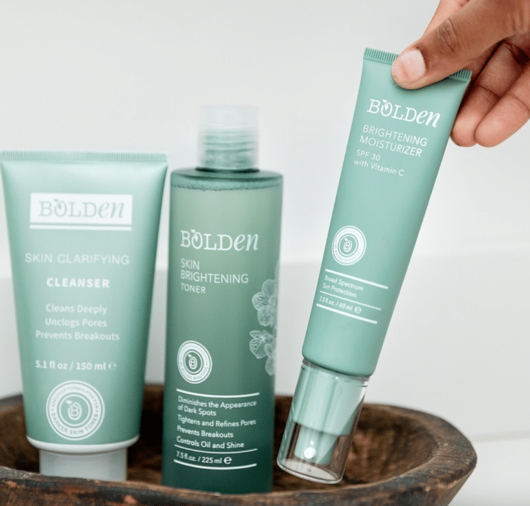 Bolden skincare cleanser, toner and moisturiser products