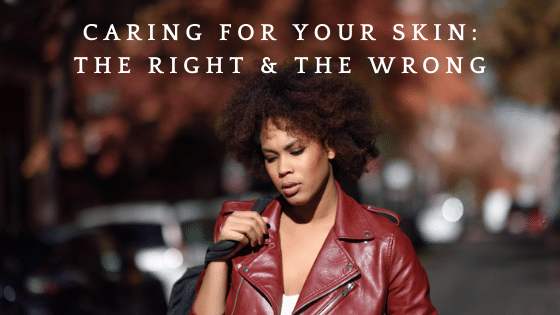 Woman in red jacket, skincare advice headline