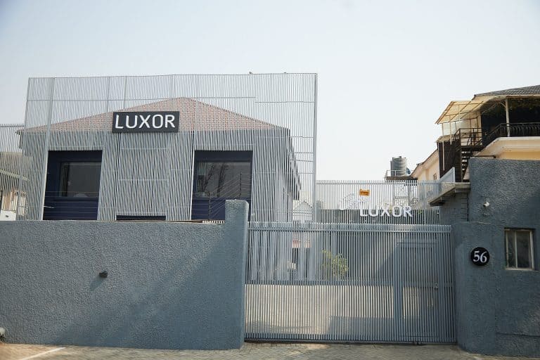 Modern LUXOR office building behind gated entrance