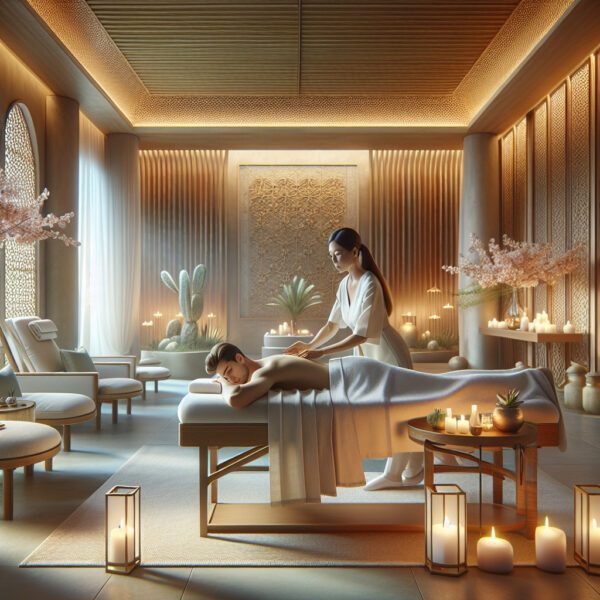 Woman giving massage in candlelit luxury spa room