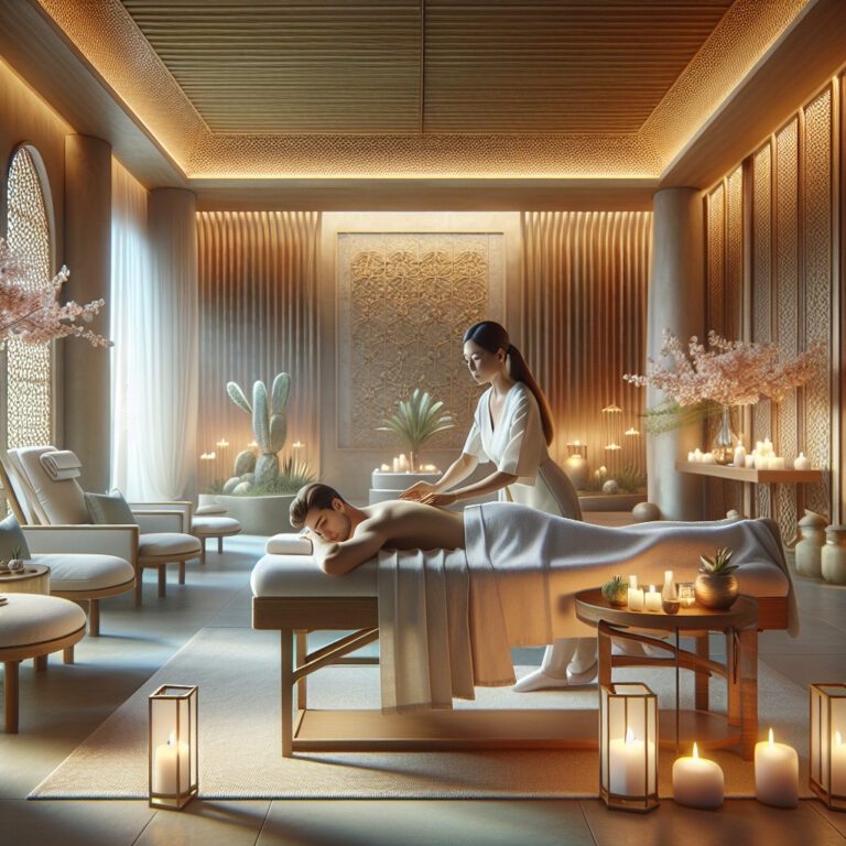 Woman giving massage in candlelit luxury spa room