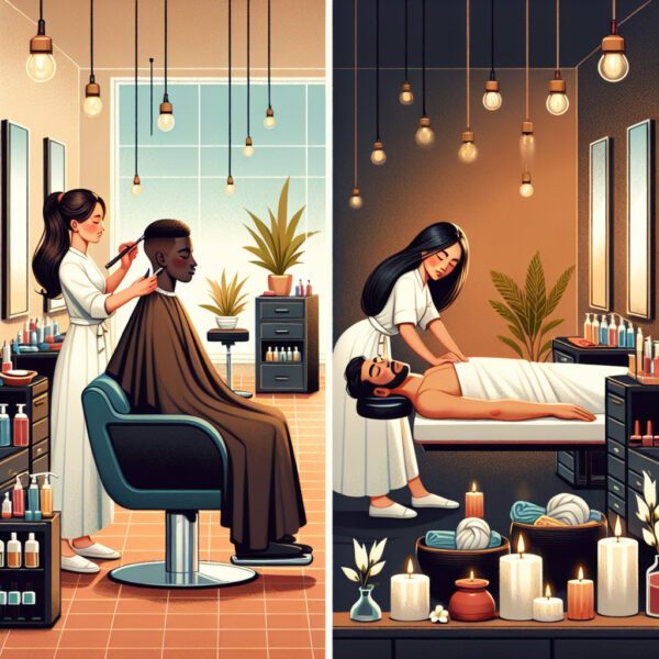 Haircut in salon and massage in spa setting