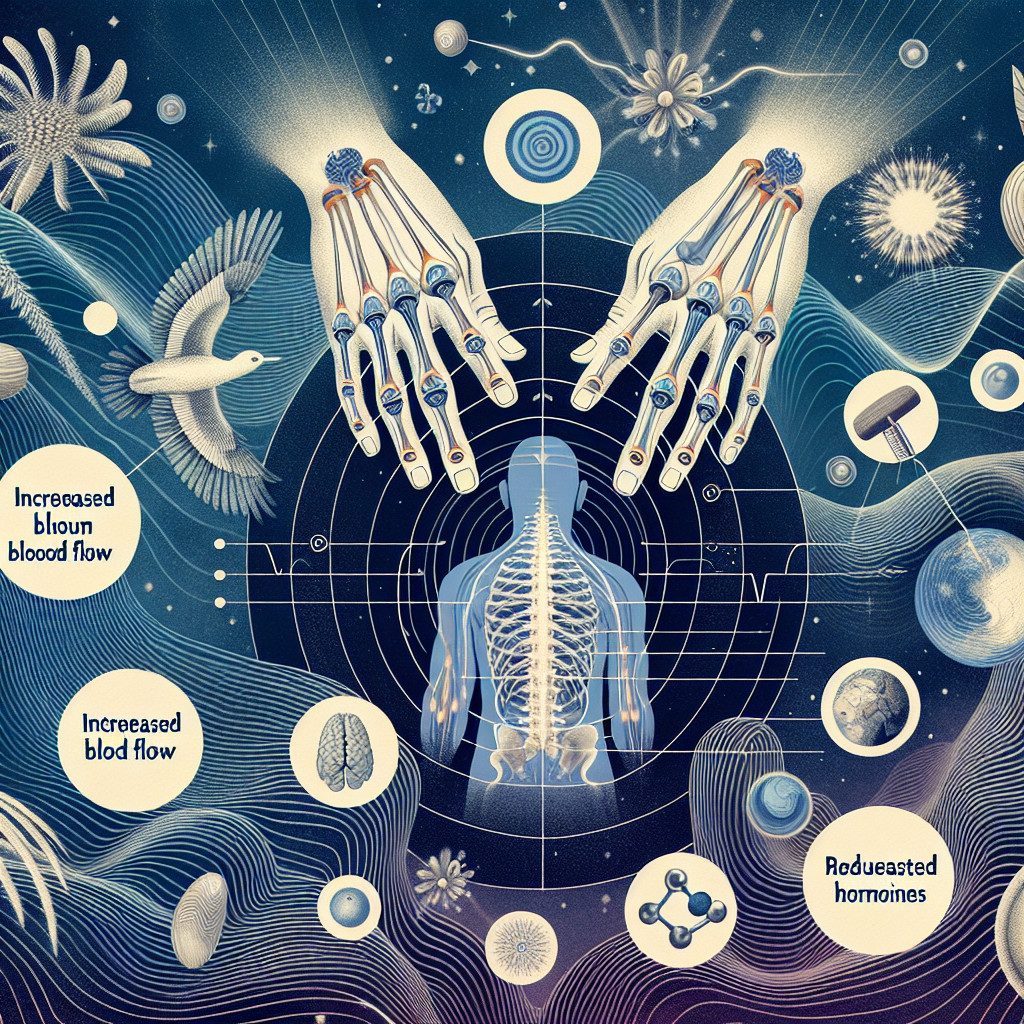 Illustrated skeletal hands above human spine, wellness concept