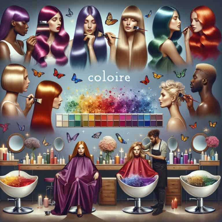 Stylised hair salon scene with vibrant hair colouring