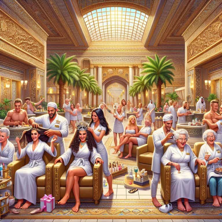 Luxury Middle Eastern spa with guests receiving treatments
