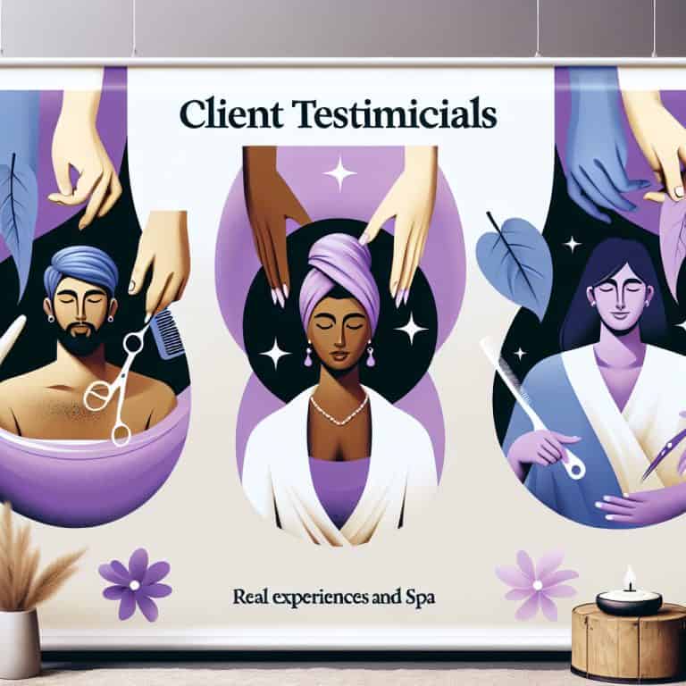 Spa client testimonials poster with beauty treatments illustrations