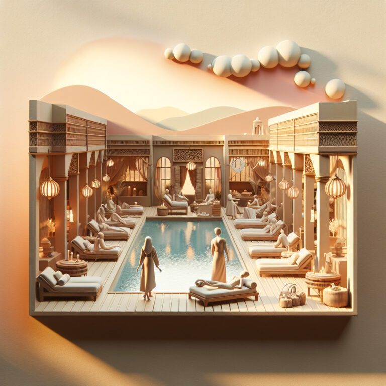 Stylised desert riad courtyard with central pool