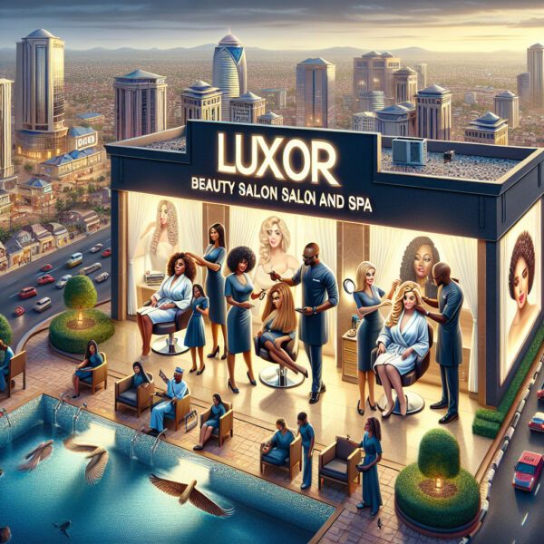 Rooftop Luxor beauty salon overlooking modern city skyline