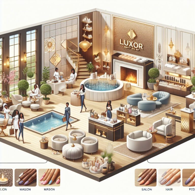 Luxury urban spa interior with manicure stations and pool