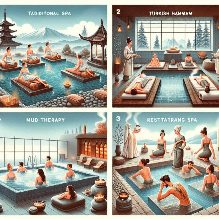 Illustrated scenes of traditional spa and hammam therapies