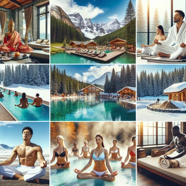 Luxury alpine spa resort with hot springs and yoga