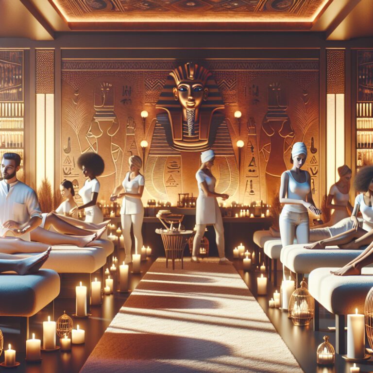 Egyptian-themed spa with massages and candlelight ambience