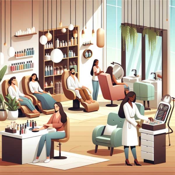 Modern beauty salon with clients receiving treatments