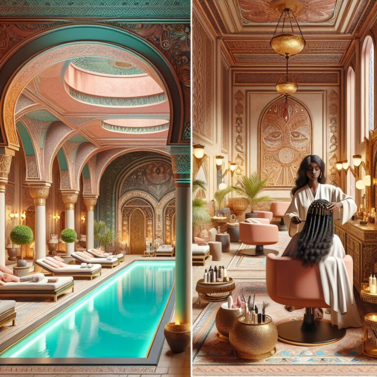 Luxurious Moroccan-style spa pool and hair salon interior