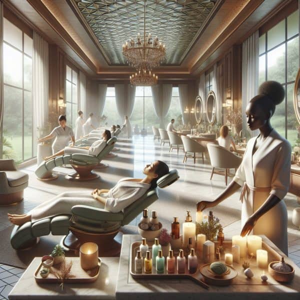 Luxury spa interior with clients receiving treatments