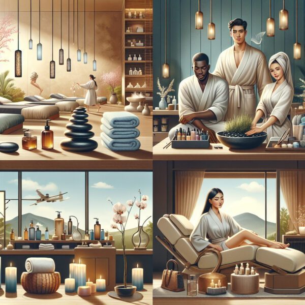 Luxury spa interior with therapists and relaxation treatments