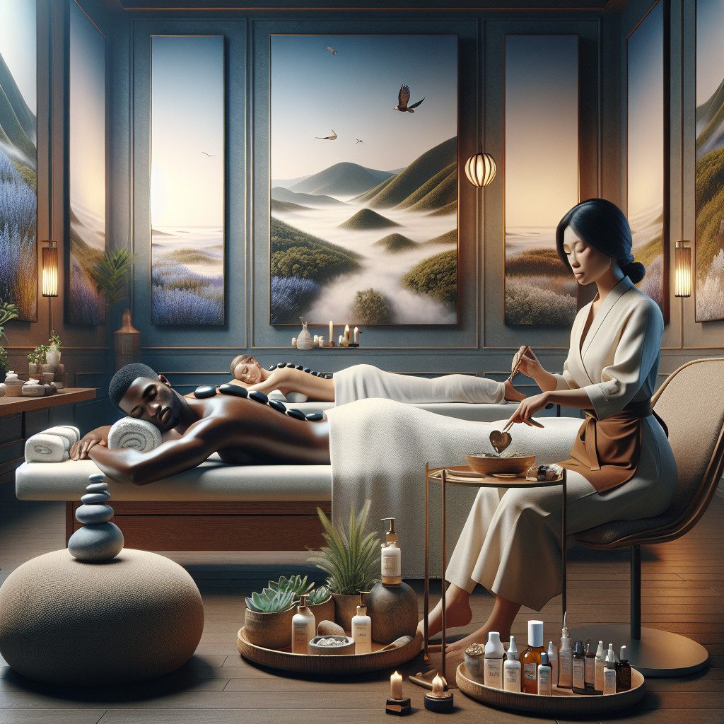 Man receiving hot stone massage in tranquil spa