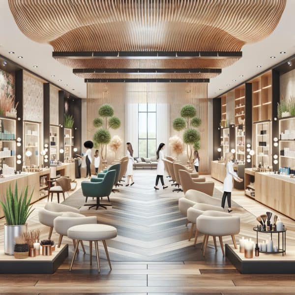 Modern luxury hair salon interior with stylists and chairs