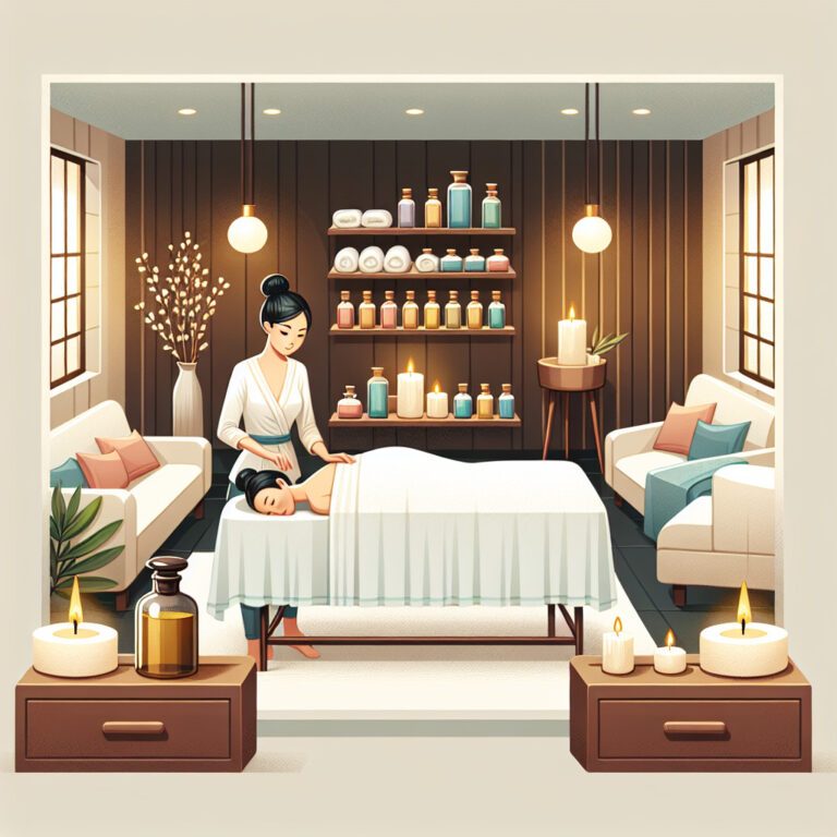 Woman giving relaxing massage in cosy spa room