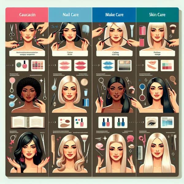 Beauty infographic showing hair, nail, makeup and skincare