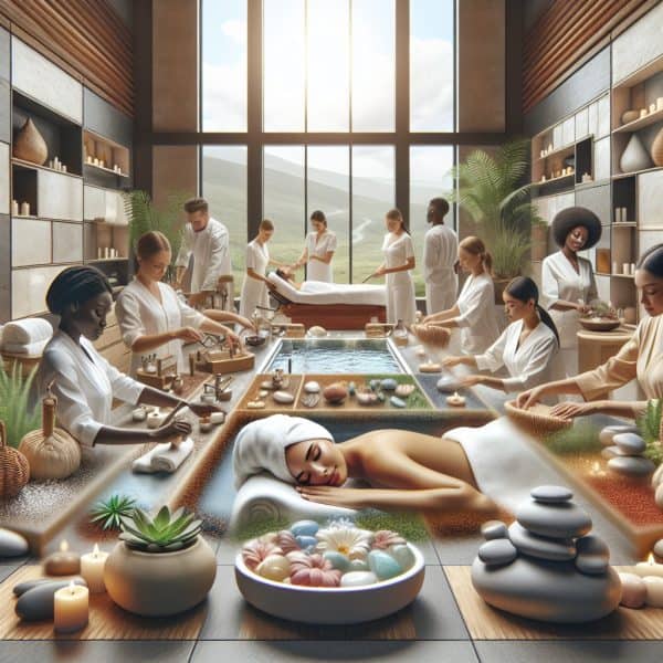 Luxury spa with therapists giving relaxing treatments
