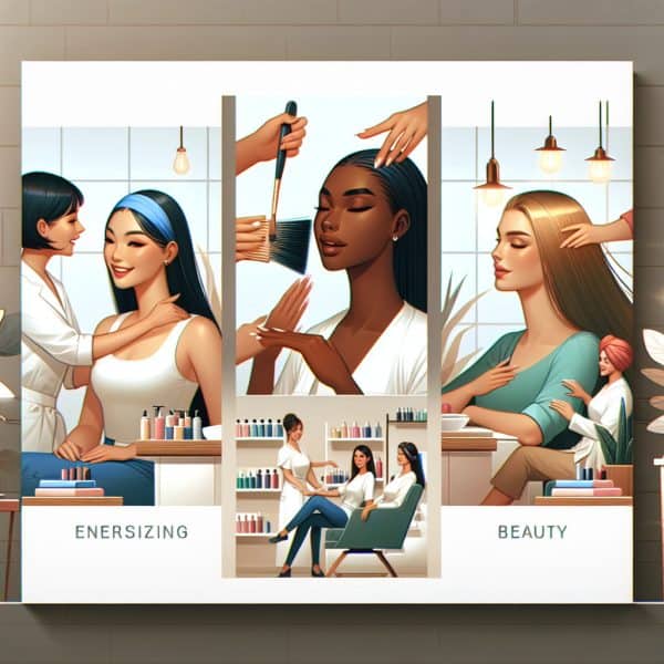 Illustrated women receiving beauty treatments in salon