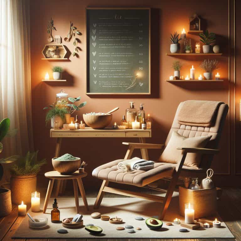 Cosy home spa corner with armchair and candles