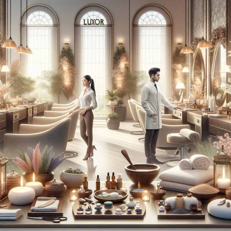 Luxury salon interior with spa treatments and staff