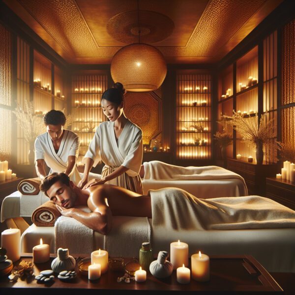 Man receiving massage in candlelit luxury spa
