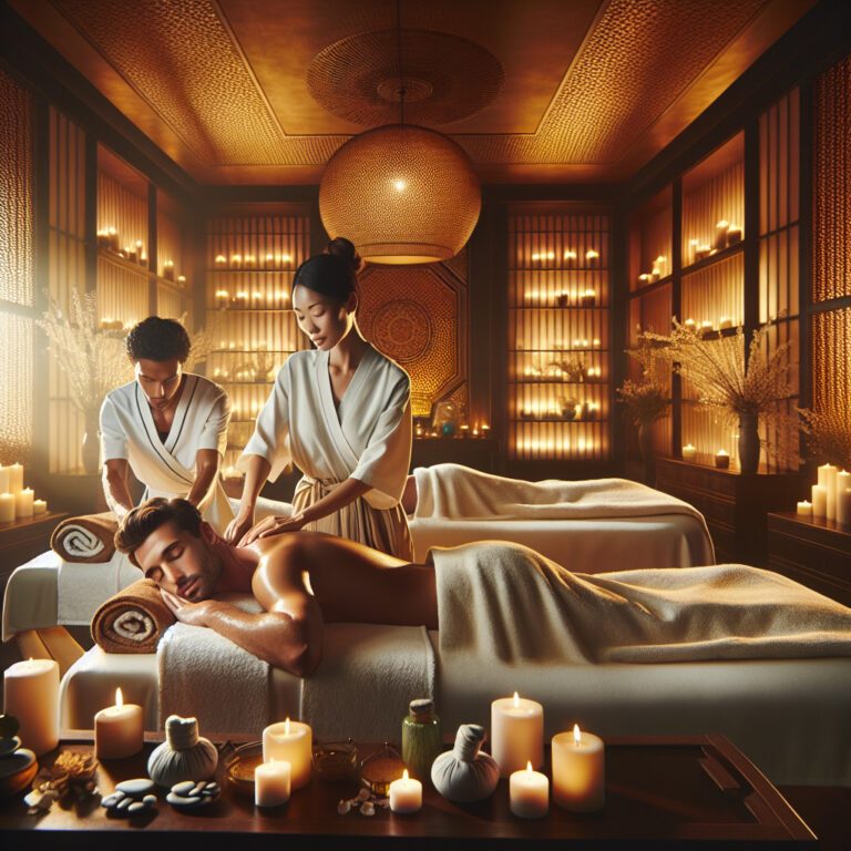 Man receiving massage in candlelit luxury spa