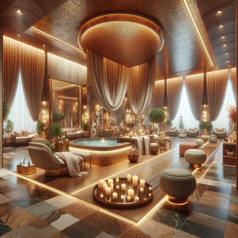 Luxurious spa interior with pool and candles
