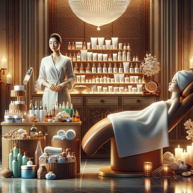 Luxury spa treatment room with therapist and client