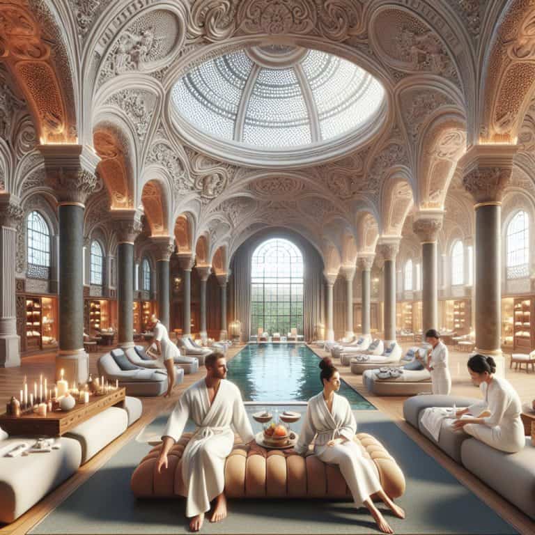 Luxurious spa with ornate dome and indoor pool