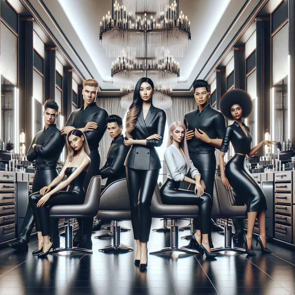 Stylish models posing in luxury hair salon