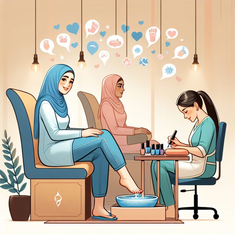 Woman in hijab receiving pedicure at nail salon