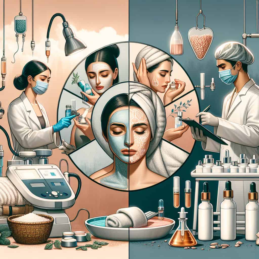 Cosmetic facial treatment and skincare laboratory process illustration