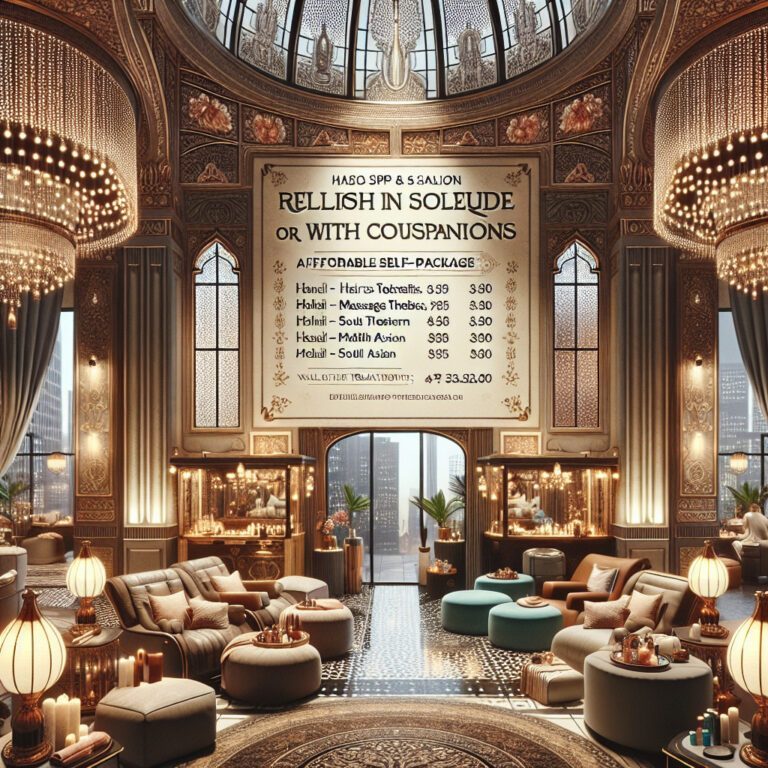 Ornate luxury spa lounge with chandeliers and seating
