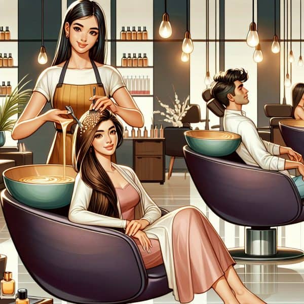 Stylist applying hair treatment in modern salon