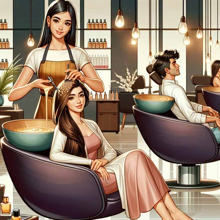 Stylist applying hair treatment in modern salon