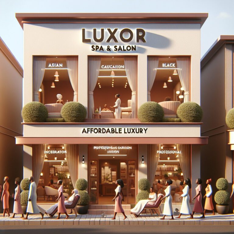 Luxor Spa and Salon storefront with customers outside