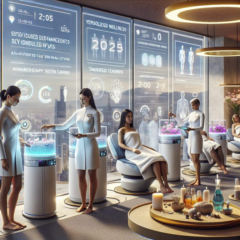 Futuristic wellness spa with digital health screens