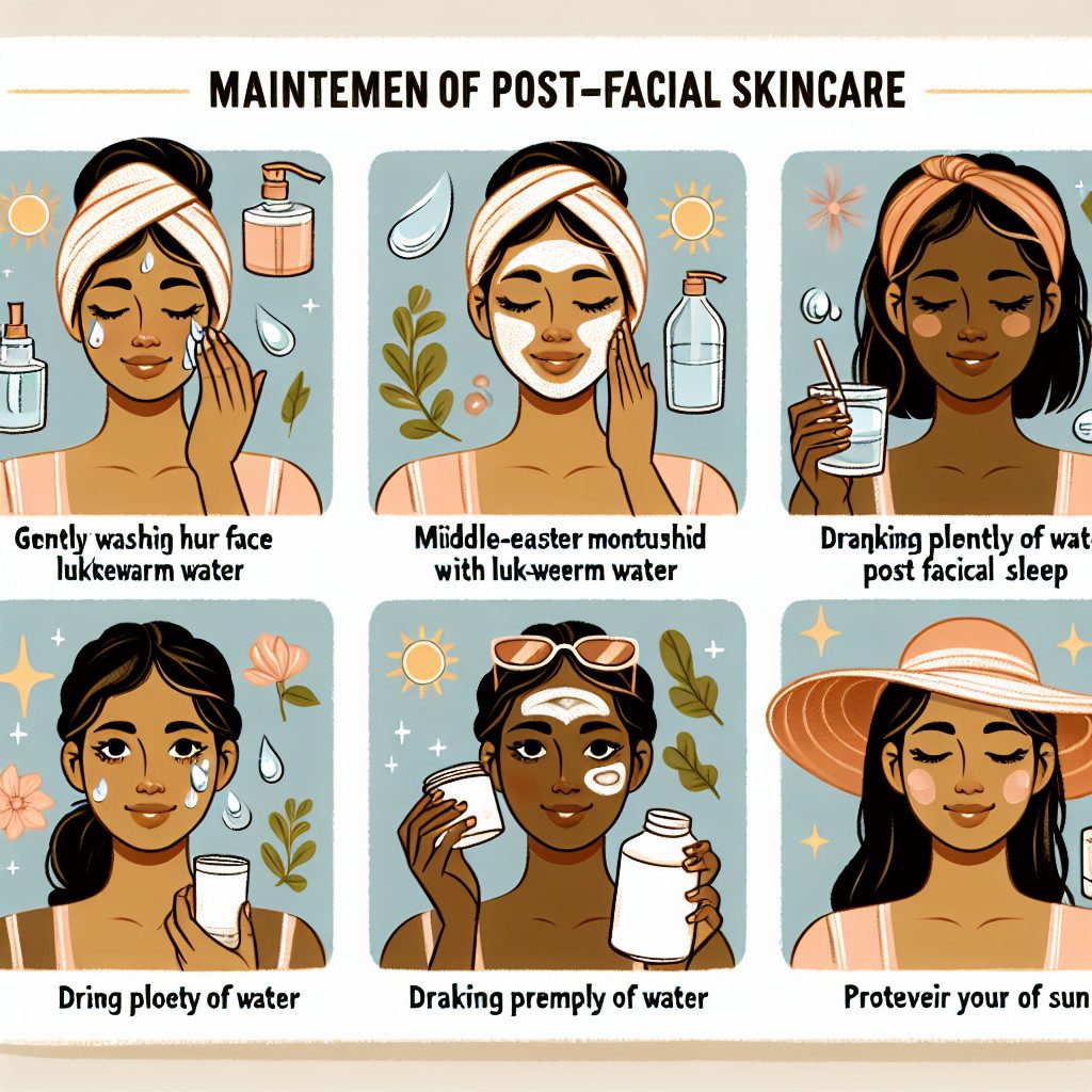Illustrated post-facial skincare tips and aftercare steps
