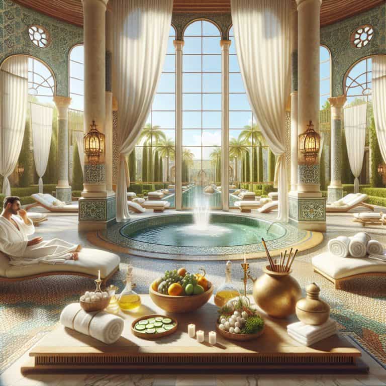 Luxurious spa with pool, palm garden and relaxation area