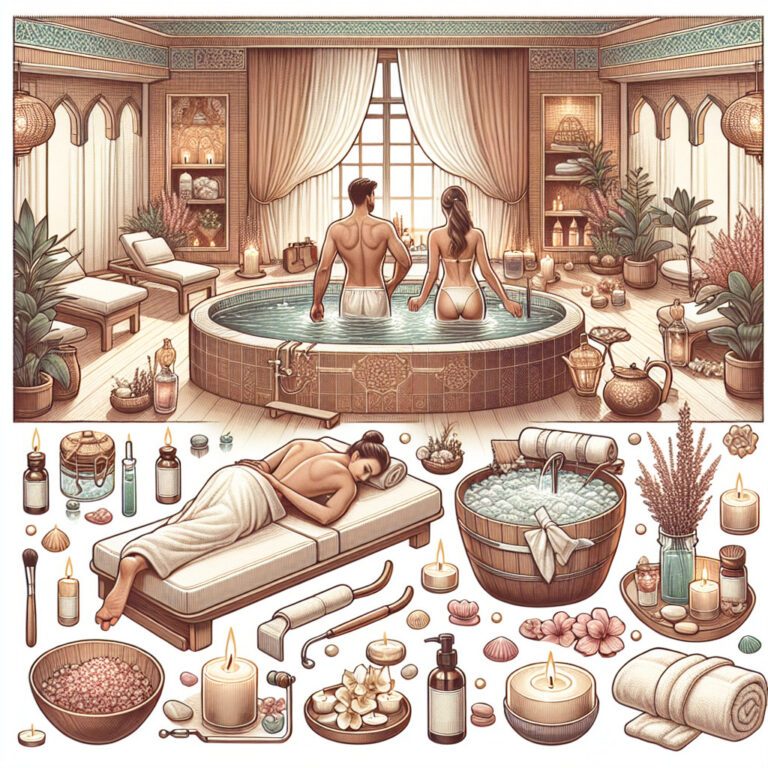 Couple relaxing in luxury spa with massage and hot tub