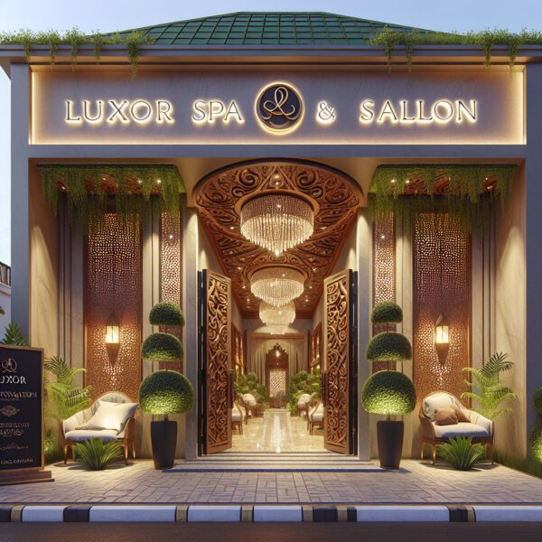 Luxor Spa and Salon ornate entrance with chandeliers