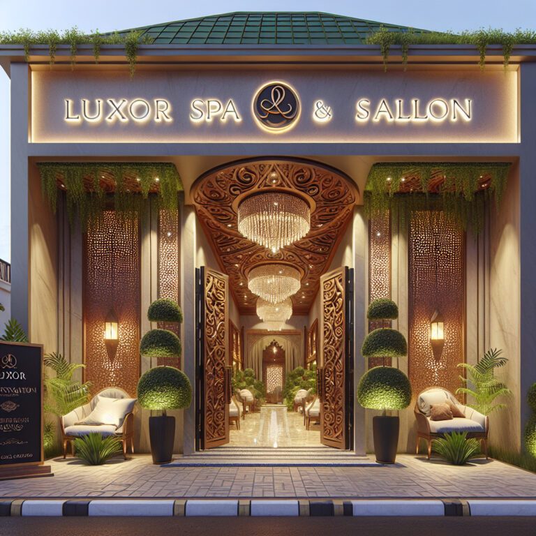 Luxor Spa and Salon ornate entrance with chandeliers