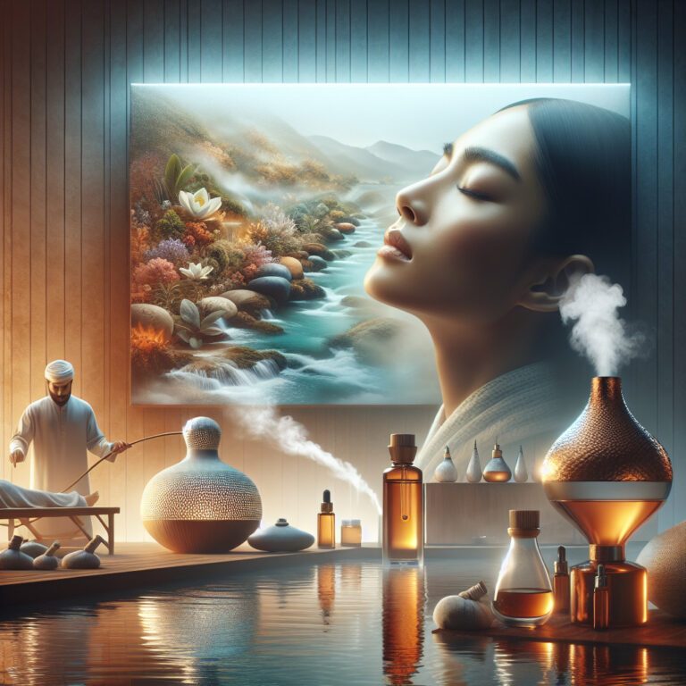 Serene spa scene with aromatherapy oils and massage