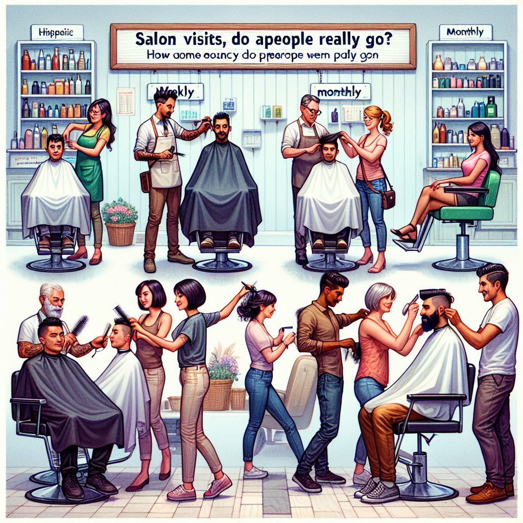 Illustration of busy hair salon showing weekly, monthly visits