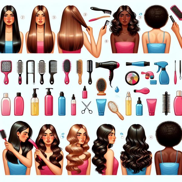 Illustrated haircare tools and hairstyles guide