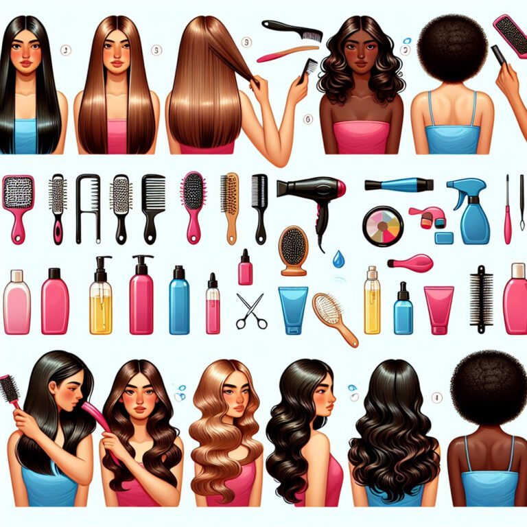 Illustrated haircare tools and hairstyles guide